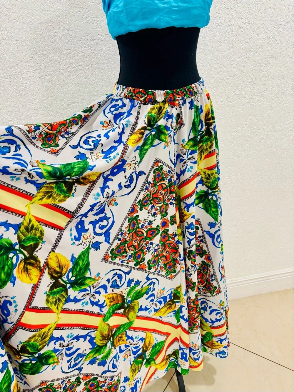 Bohemian White Multi-Color Printed Maxi Skirt